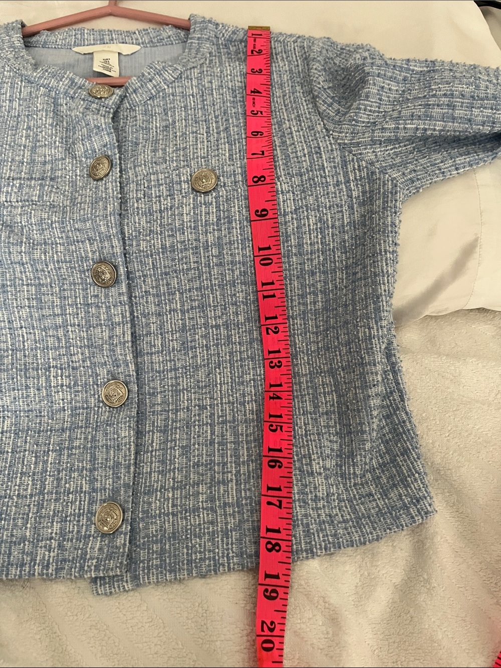 H&M Light Blue Tweed Buttoned Boxy Jacket - Picture 11 of 12